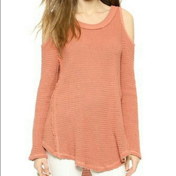 Free People Cold Shoulder Sunrise Sweater in Coral - Picture 2 of 7